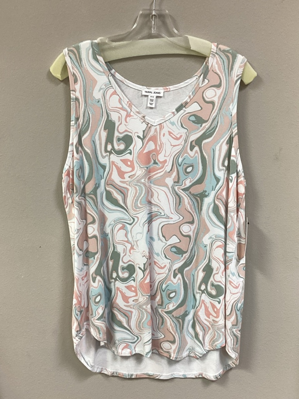Tribal Pastel Marble-Print V-Neck Tank Top - Pink, Mint & Light Blue